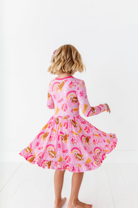 On Game Days We Wear Pink Bamboo Twirl Dress - Kiki + Lulu