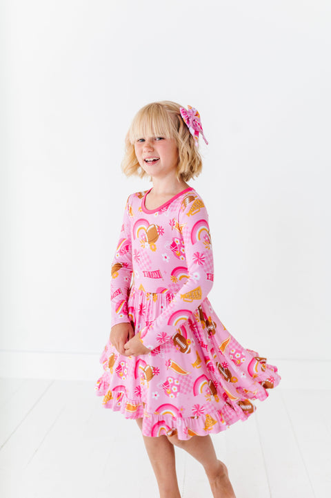 On Game Days We Wear Pink Bamboo Twirl Dress - Kiki + Lulu