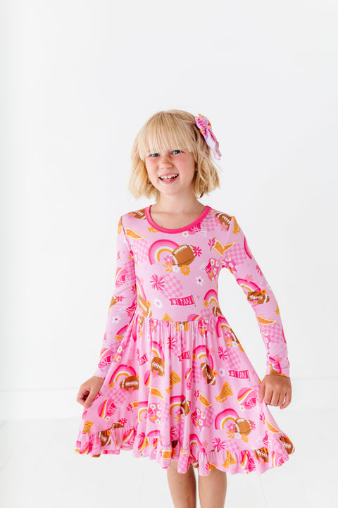 On Game Days We Wear Pink Bamboo Twirl Dress - Kiki + Lulu