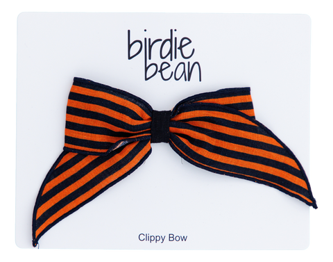 Orange/Black Stripe Clippy Bow - Birdie Bean