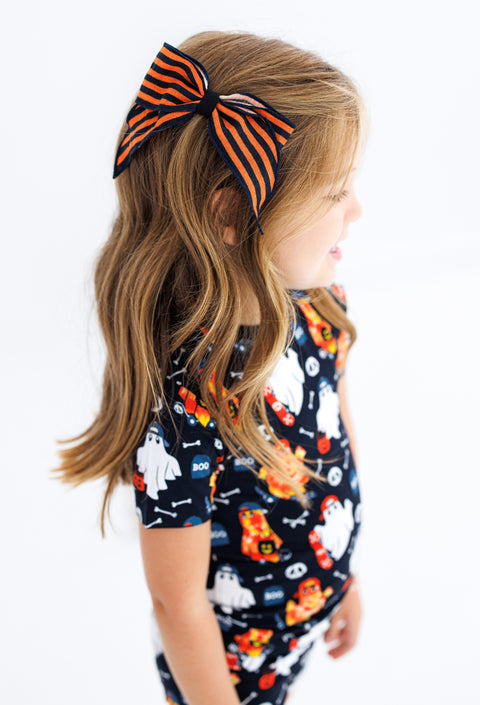 Orange/Black Stripe Clippy Bow - Birdie Bean