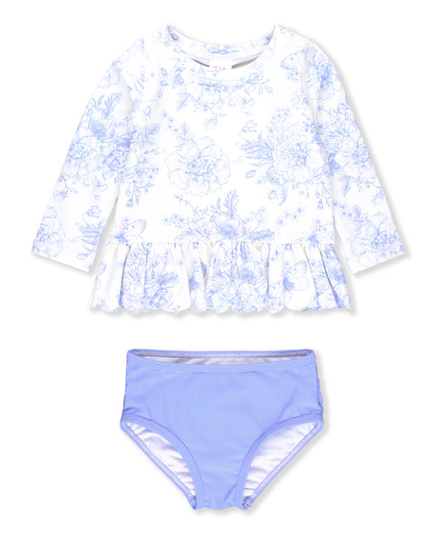 Periwinkle Butterfly Garden Scalloped Rash Guard Set - RuffleButts + RuggedButts