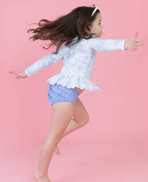 Periwinkle Butterfly Garden Scalloped Rash Guard Set - RuffleButts + RuggedButts