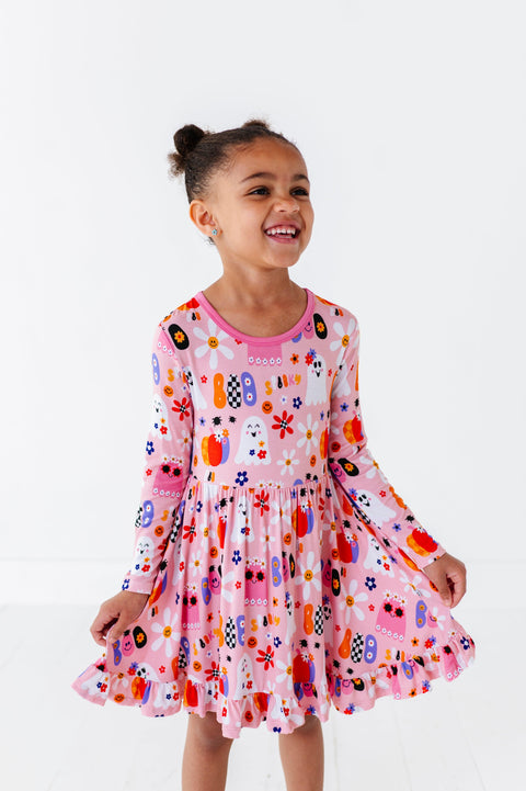 Pink A Boo Halloween Bamboo Twirl Dress - Kiki + Lulu