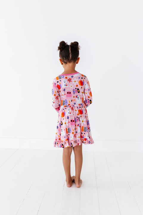 Pink A Boo Halloween Bamboo Twirl Dress - Kiki + Lulu