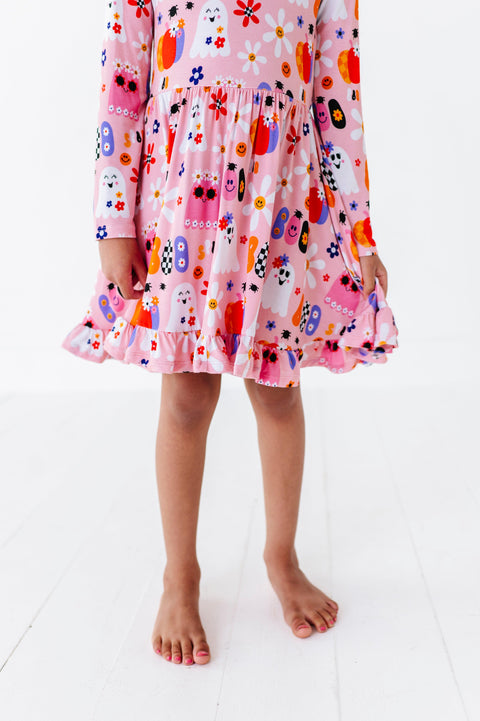 Pink A Boo Halloween Bamboo Twirl Dress - Kiki + Lulu