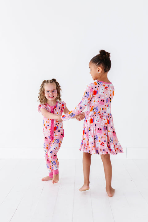 Pink A Boo Halloween Bamboo Twirl Dress - Kiki + Lulu