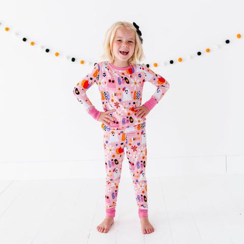 Pink A Boo Halloween Kids Bamboo Pajamas - Kiki + Lulu