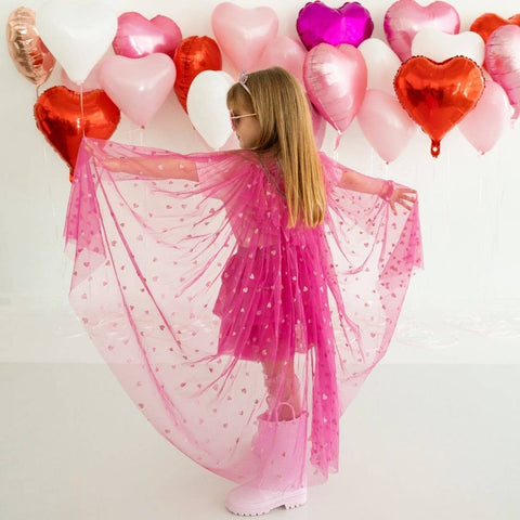 Pink Glitter Heart Valentine's Day Cape - Sweet Wink