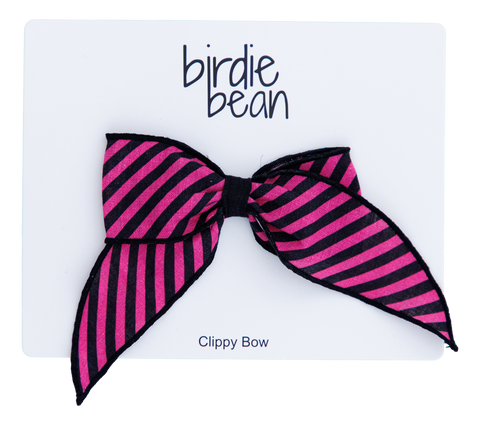 Pink/Black Stripe Clippy Bow - Birdie Bean