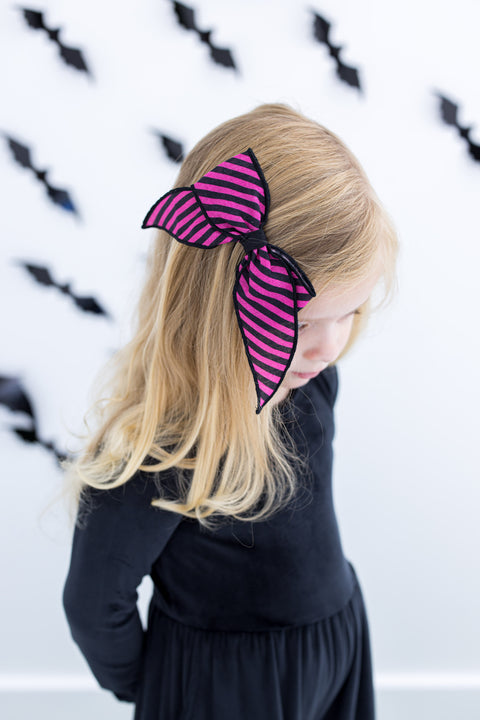 Pink/Black Stripe Clippy Bow - Birdie Bean