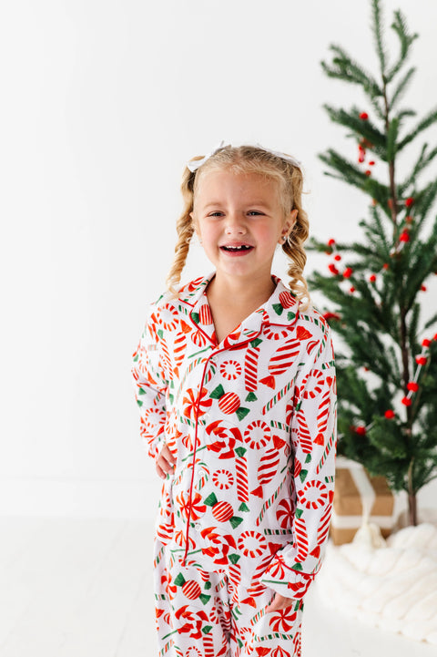 Pretty In Peppermint Kids Button Down Pajama Set - Kiki + Lulu