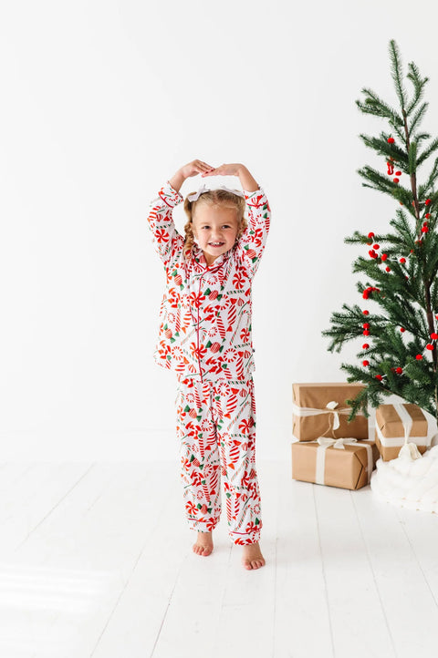 Pretty In Peppermint Kids Button Down Pajama Set - Kiki + Lulu