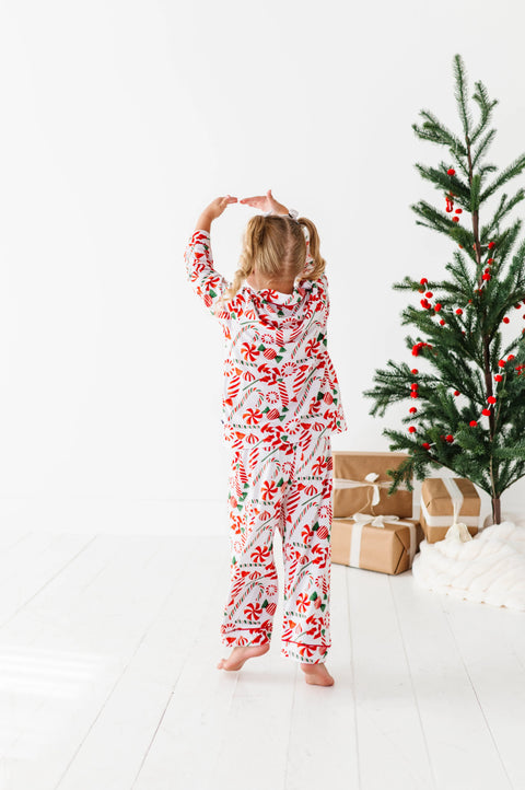 Pretty In Peppermint Kids Button Down Pajama Set - Kiki + Lulu