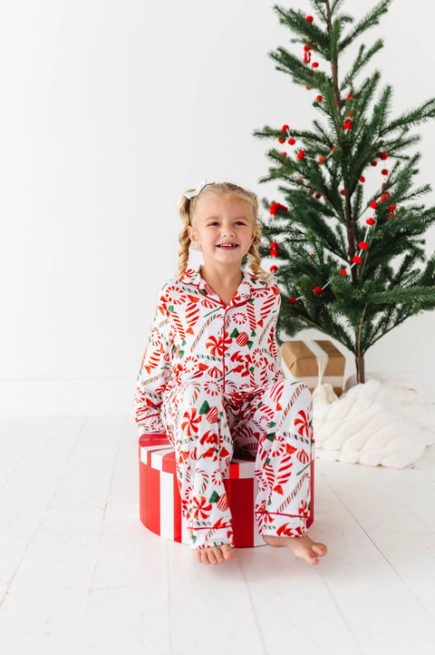 Pretty In Peppermint Kids Button Down Pajama Set - Kiki + Lulu