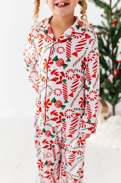 Pretty In Peppermint Kids Button Down Pajama Set - Kiki + Lulu