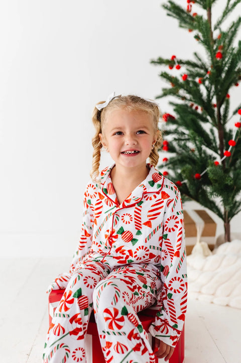 Pretty In Peppermint Kids Button Down Pajama Set - Kiki + Lulu