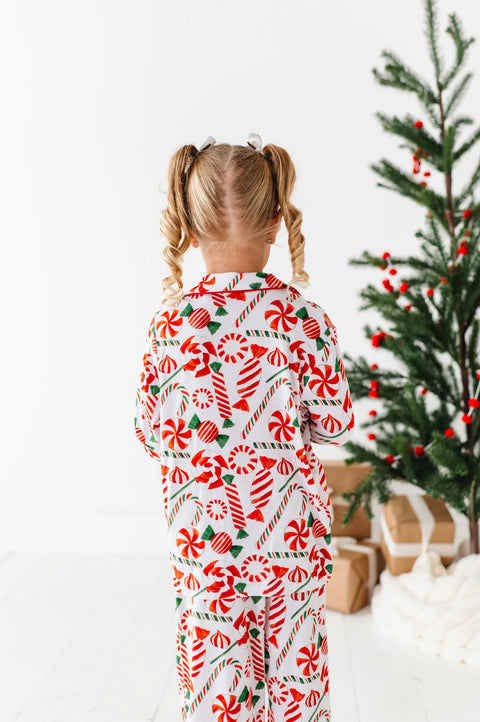 Pretty In Peppermint Kids Button Down Pajama Set - Kiki + Lulu