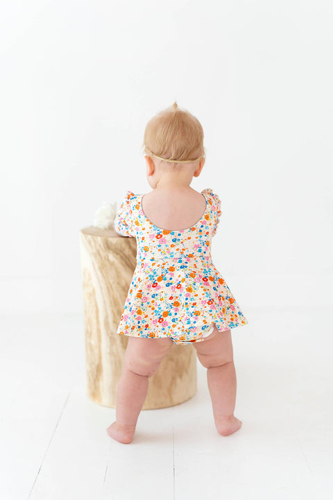 Puff Skirted Leotard in Summer Blooms - Ollie Jay