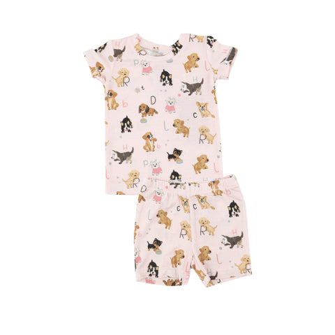 Puppy Alphabet Pink Loungewear Shorts Set - Angel Dear