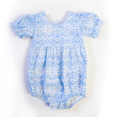 Quinn Poplin Romper in Blue Bunnies