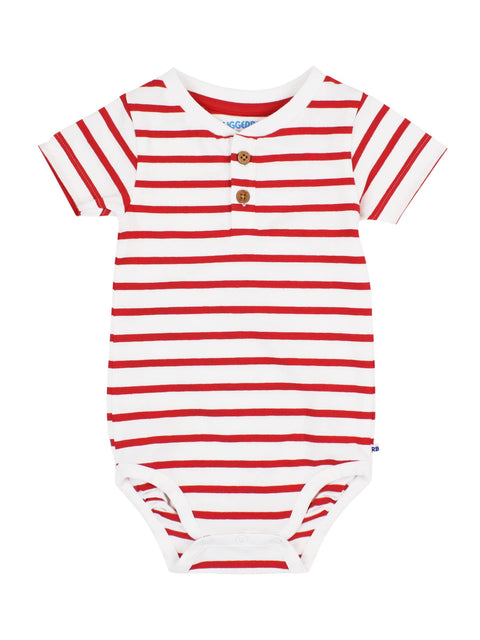 Red & White Stripe Henley Bodysuit - RuffleButts + RuggedButts