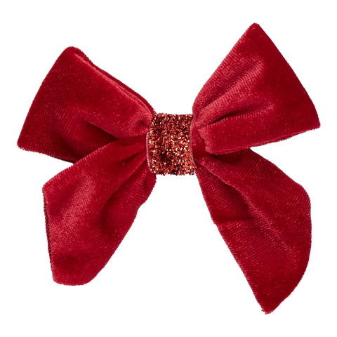 Red Velour Girls Bow - Pink Chicken