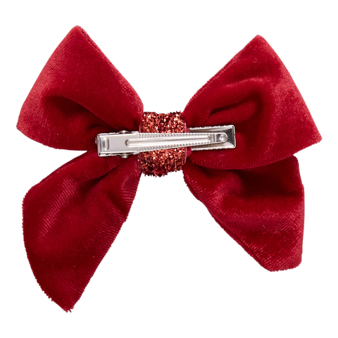 Red Velour Girls Bow - Pink Chicken