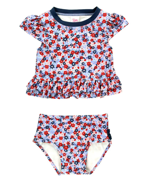 Red, White & Bloom Ruffle 2-Piece Swimsuit - RuffleButts + RuggedButts