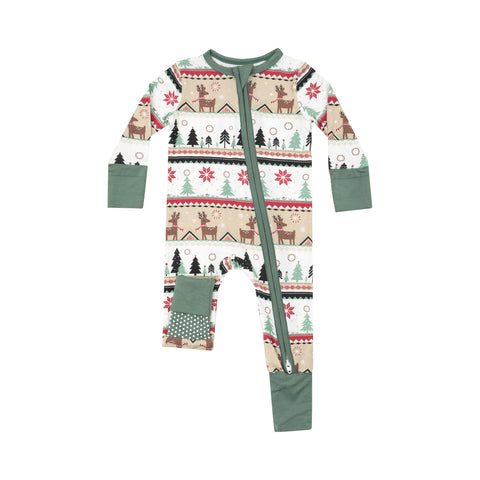 Reindeer Fair Isle 2-Way Zipper Romper - Angel Dear