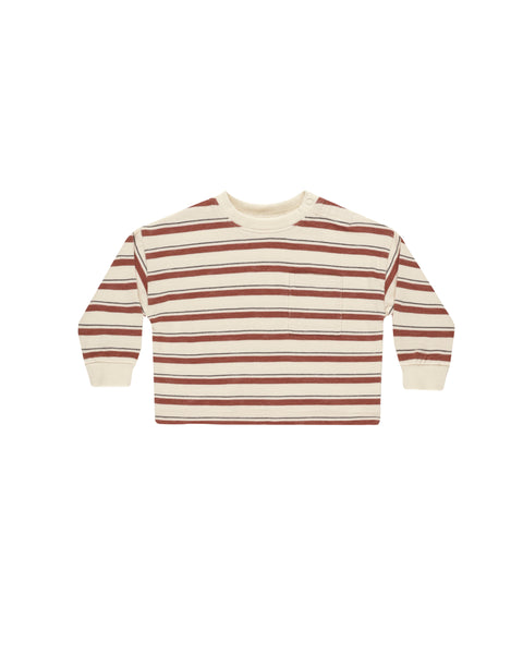 Relaxed Long Sleeve Tee | Brick Stripe - Rylee + Cru