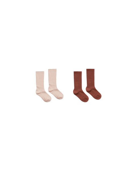 Ribbed Socks | Brick, Rose - Rylee + Cru