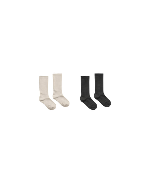 Ribbed Socks | Stone, Black - Rylee + Cru