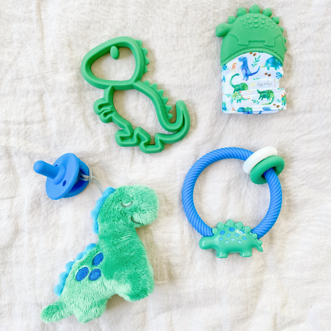 Ritzy Rattle™ Silicone Teether Rattles: Dino - Itzy Ritzy