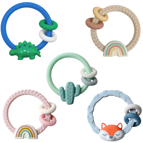 Ritzy Rattle™ Silicone Teether Rattles: Dino - Itzy Ritzy