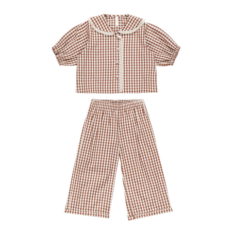 Ruffle Pajamas | Brick Gingham - Rylee + Cru