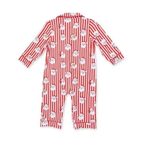 Long Sleeve Coat Style Romper - Vintage Santa Stripe