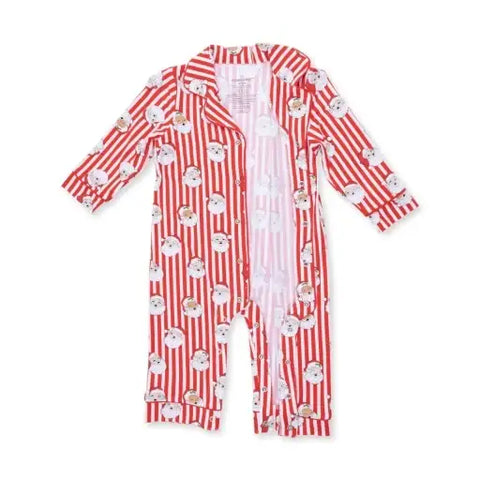 Long Sleeve Coat Style Romper - Vintage Santa Stripe