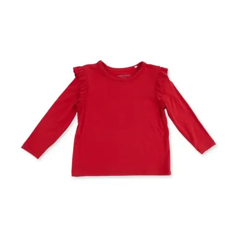 Long Sleeve Ruffle Tee - Solid Haute Red