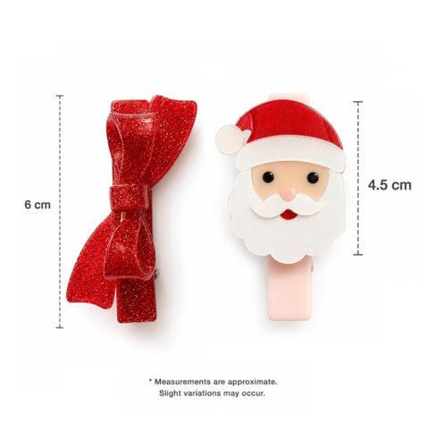 Santa Red Glitter Bow Hair Clips
