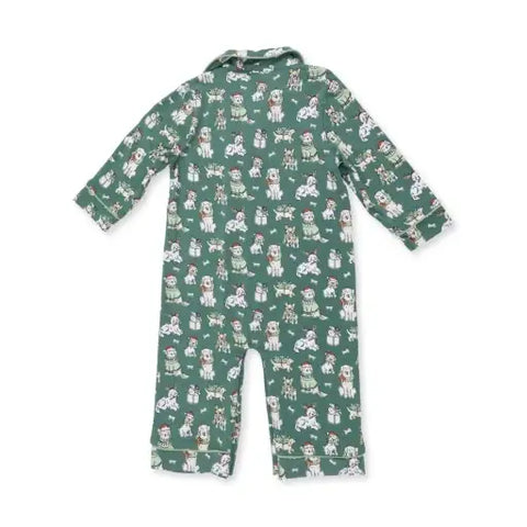 Long Sleeve Coat Style Romper - Christmas Dogs Uni