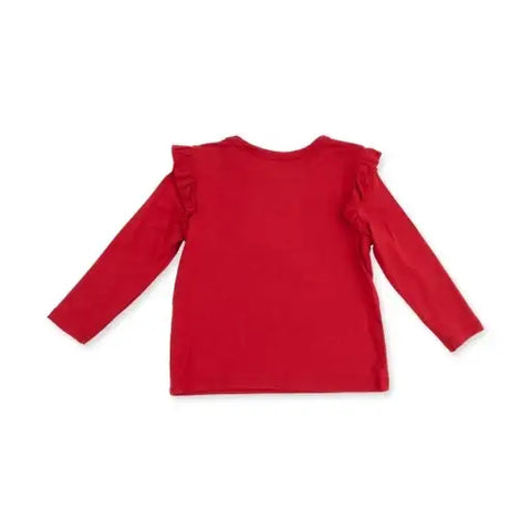 Long Sleeve Ruffle Tee - Solid Haute Red