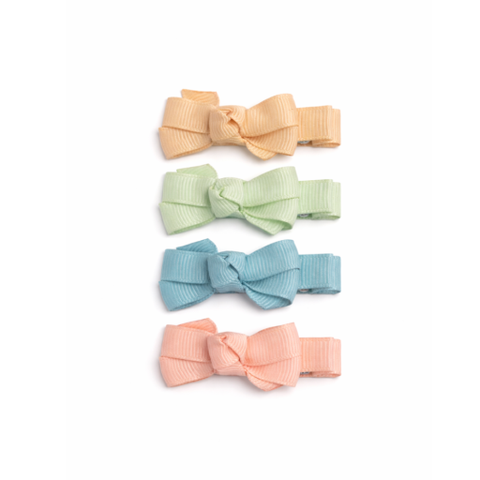 Little Bows Green Yellow Pink Fabric Hair Clips