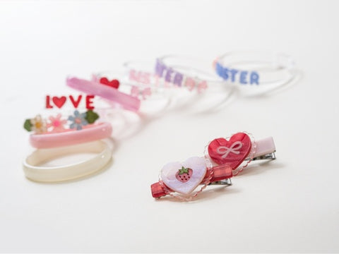 Hearts Pink & Red Strawberry Pearl Hair Clips -Val