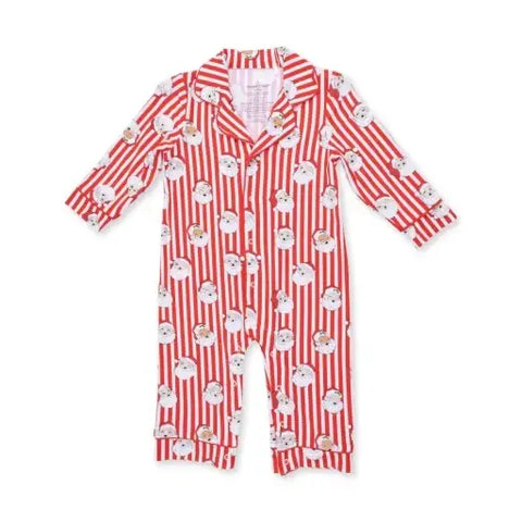 Long Sleeve Coat Style Romper - Vintage Santa Stripe