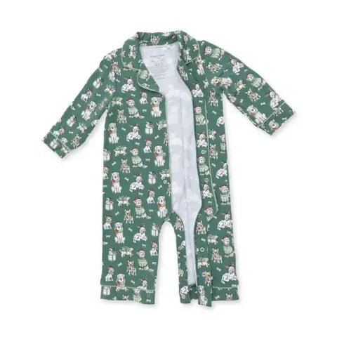Long Sleeve Coat Style Romper - Christmas Dogs Uni