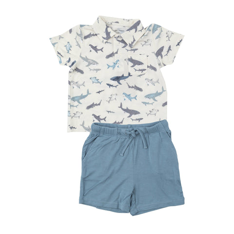 Sharks Polo Shirt and Shorts Set - Angel Dear