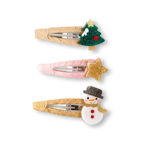 Snowman Tree & Star Holiday Snap Hair Clips - Lilies & Roses NY