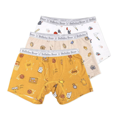 Sports Bamboo Boy's Boxer Brief 3-Pack - Bellabu Bear