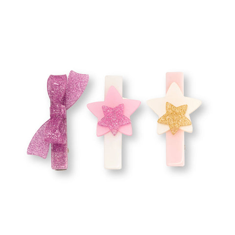 Stars Pink Gold & Pink Bow Hair Clips - Lilies & Roses NY